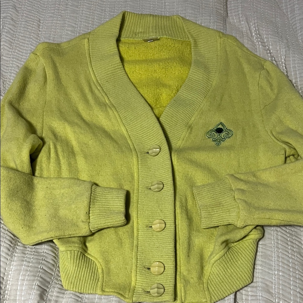 Sisley Vintage 80’s Cardigan Sweater Green Crest accent
